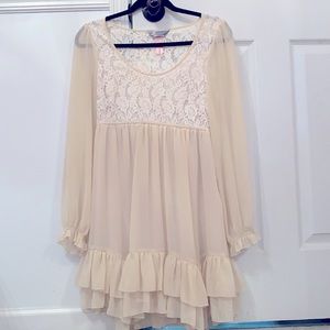 Cream and White Lace Detail Dress
